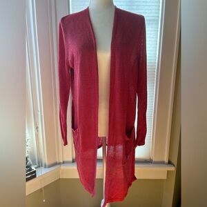 J Jill linen blend red long sleeve longline cardigan w/ pockets size medium tall